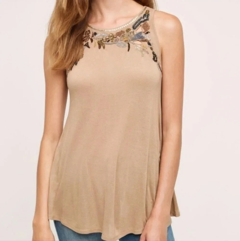 Anthropologie Akemi + Kim Keyhole Sequin Tank Top Size S Summer Vacation Boho